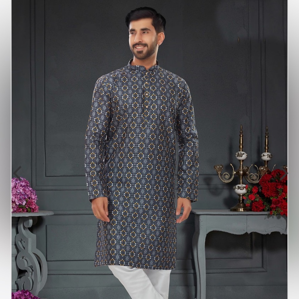 Multicolour Printed Kurta Set For Men